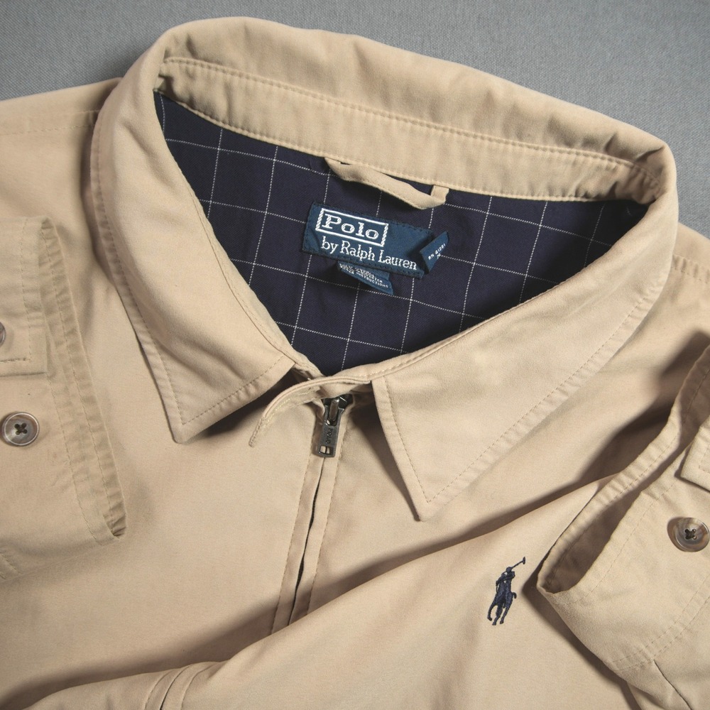 Y2K Vintage Polo Ralph Lauren Harrington Zip Plaid Men Jacket 4XB Prep Golf Tan